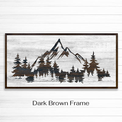 Custom framed canvas mountain art. Cabin and nature wall decor made in Lincoln, Nebraska, USA