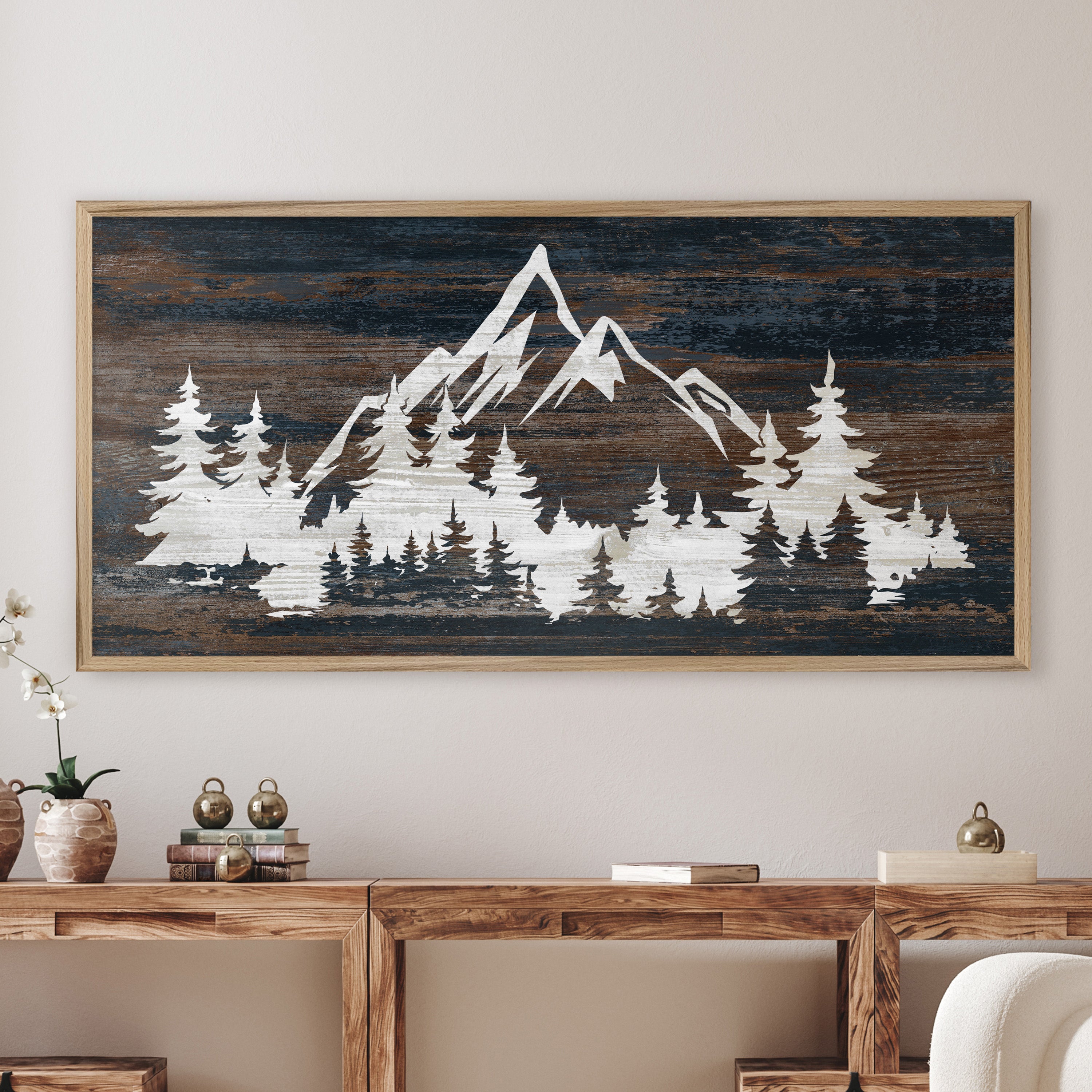 Mountain Wall Art - Wood Framed Canvas - Cabin & Nature Decor