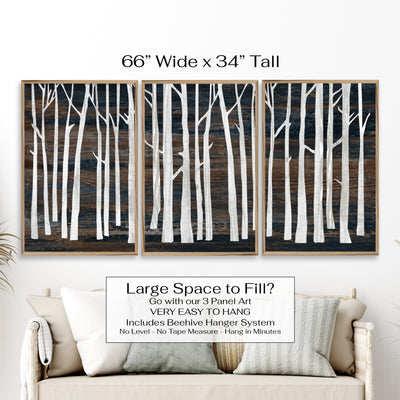 Custom framed canvas birch tree wall art. Cabin and nature wall decor made in Lincoln, Nebraska, USA