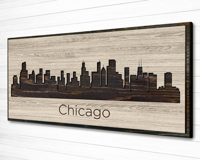 Chicago Illinois City Skyline Custom Wood Wall Art Carved with CNC Machine