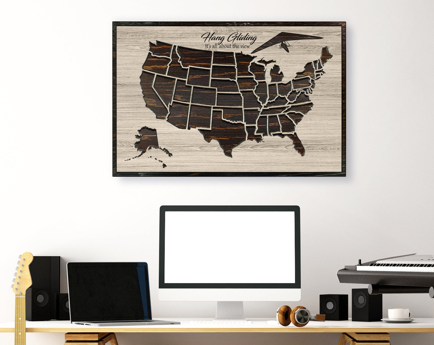 Hang Gliding US Map Wood Wall Art