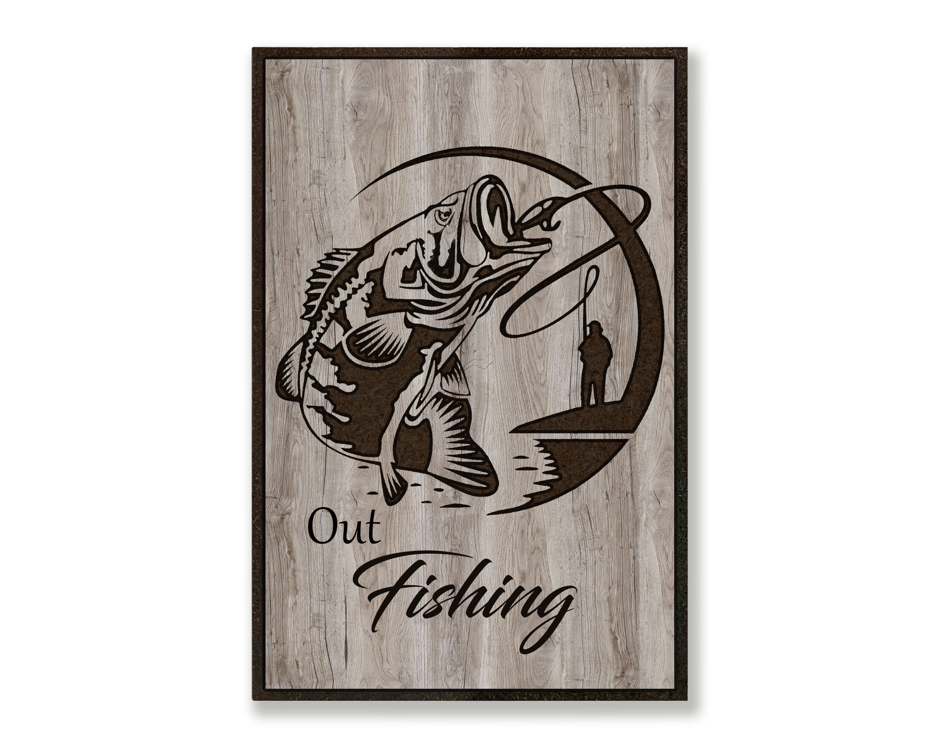 Rustic Vintage Wood Farmhouse Signs - Out Fishing Sign