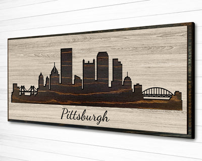 Pittsburgh Pennsylvania City Skyline Custom Wood Wall Art Carved with CNC Machine