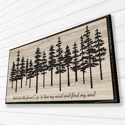 Pine tree forest wood wall art carved into solid wood. The stunning artwork features a carved pine tree scene nestled against a serene forest backdrop. That natural variations in the wood grain add a depth and character to the overall design, creating a warm and inviting atmosphere for any room.