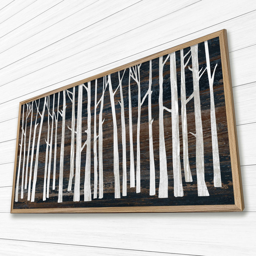Custom framed canvas birch tree wall art. Cabin and nature wall decor made in Lincoln, Nebraska, USA