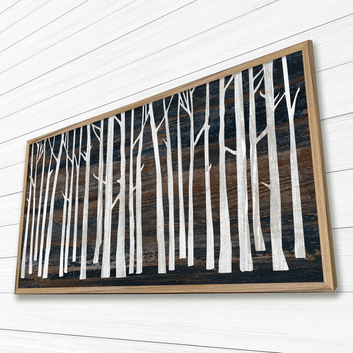 Custom framed canvas birch tree wall art. Cabin and nature wall decor made in Lincoln, Nebraska, USA