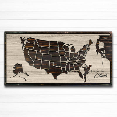 Custom US Push Pin map for Rock Climbers - Rock climbing bucket list map to mark mountains climbed and scaled