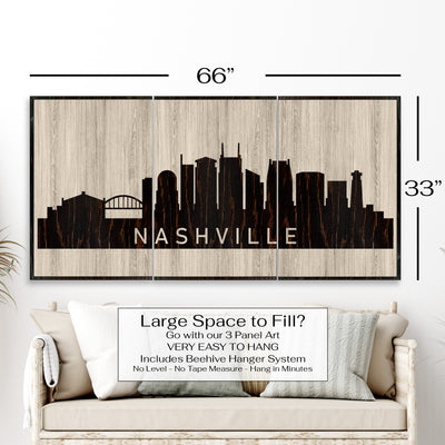 Nashville City Skyline Custom Wood Wall Art Carved with CNC Machine. Tennessee wall decor for any room and is a unique gift idea for wedding anniversary, birthday, and other life events.