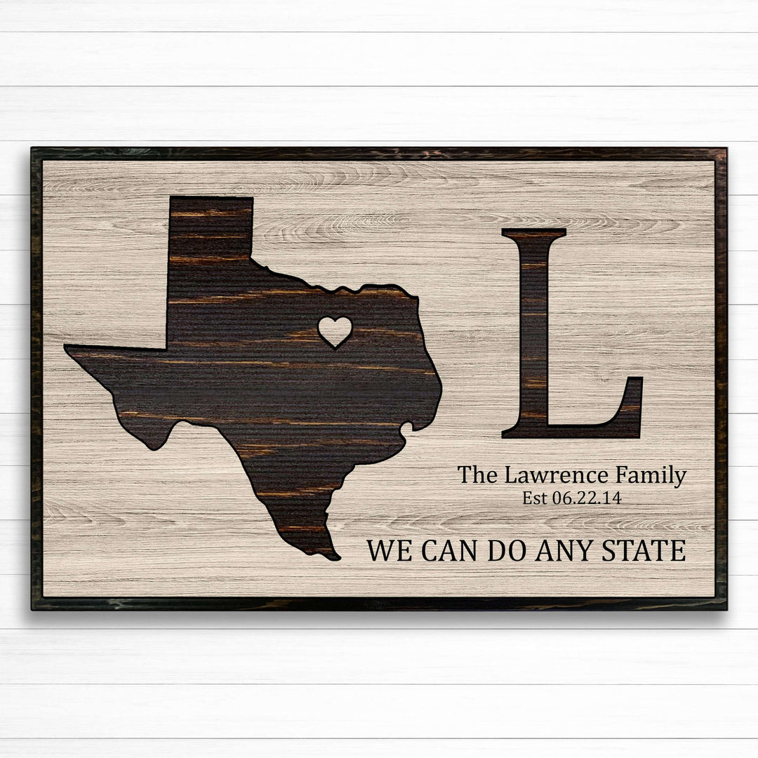 State Sign - Family name sign - Carved wood state map personalized with your own text
