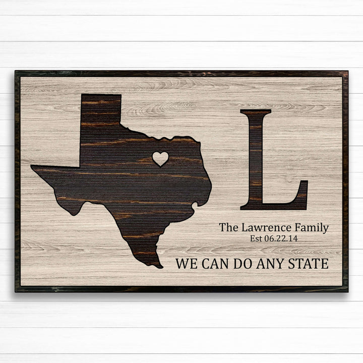 State Sign - Family name sign - Carved wood state map personalized with your own text