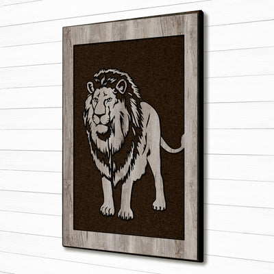 Custom carved wood wall art of a picture of a lion - Nature and African Safari wall decor