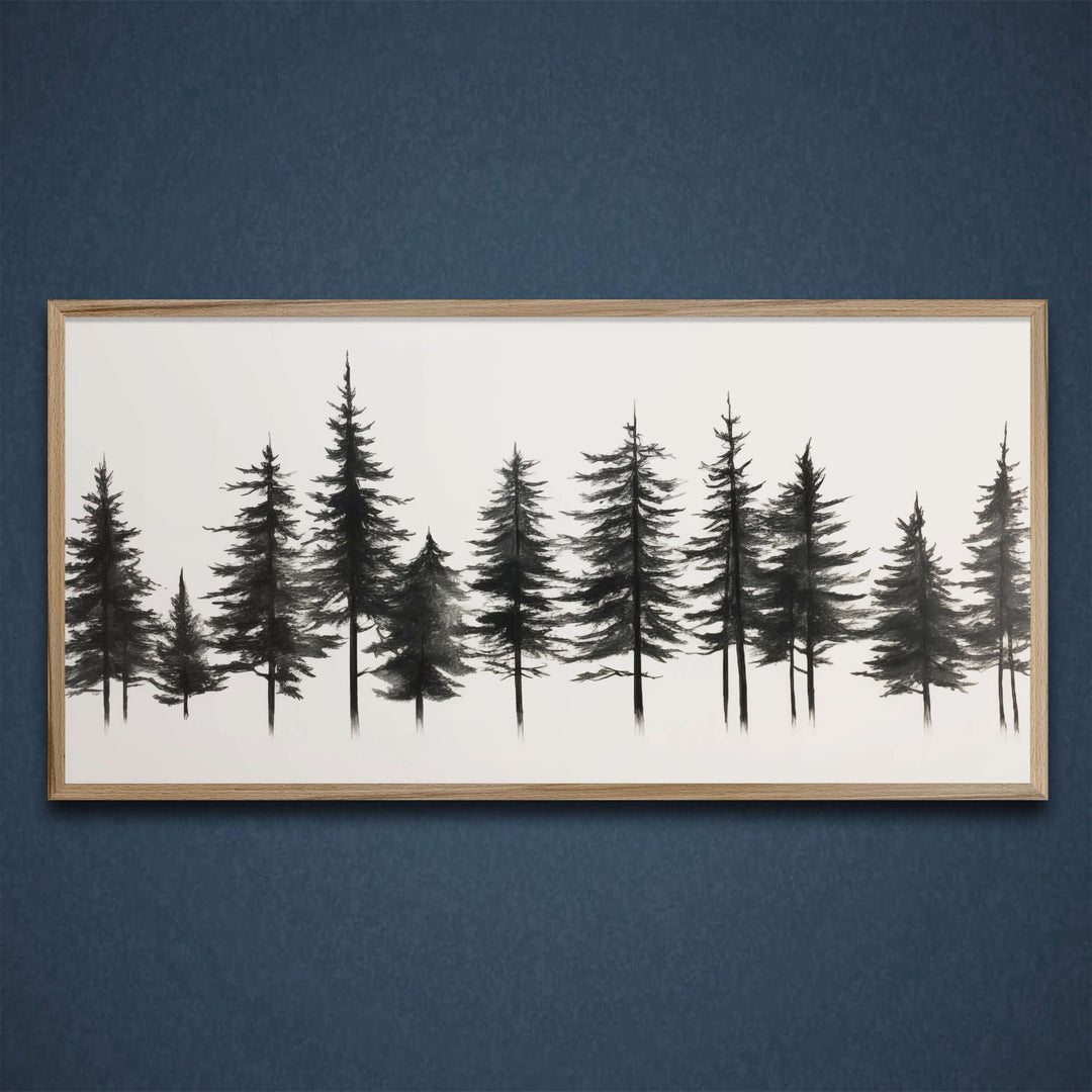 Custom framed canvas pine tree forest art. Cabin and nature wall decor made in Lincoln, Nebraska, USA
