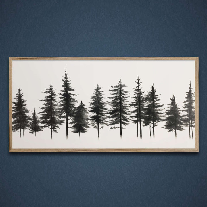 Custom framed canvas pine tree forest art. Cabin and nature wall decor made in Lincoln, Nebraska, USA