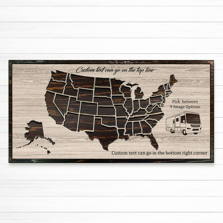 US Push Pin Camping Map - Wood Wall Art