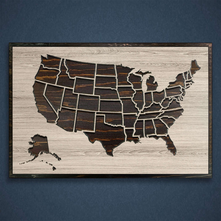custom us push pin map wood wall art - vintage distressed wood finish