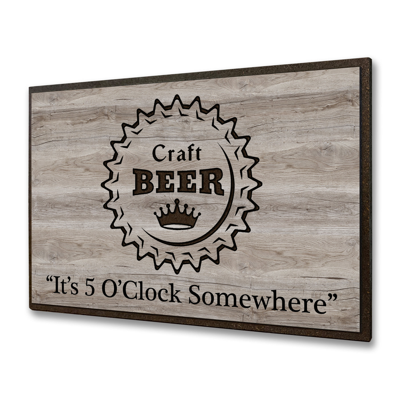 Funny humorous quote sign - Craft Beer It's 5 o'clock somewhere sign - Vintage mancave and sports bar wood sign