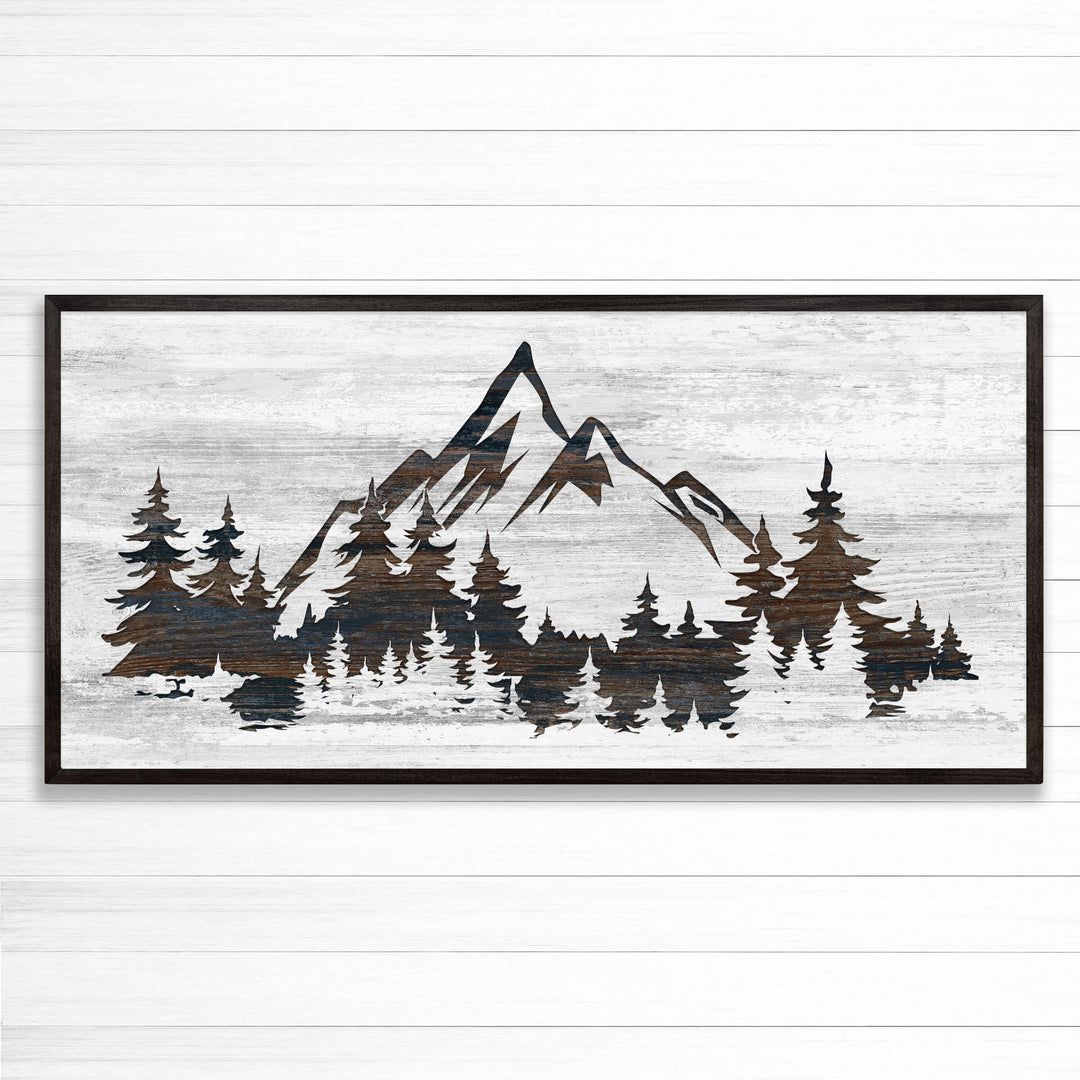 Custom framed canvas mountain art. Cabin and nature wall decor made in Lincoln, Nebraska, USA
