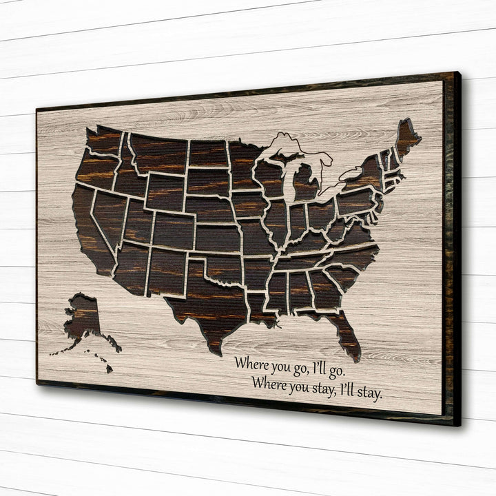 us push pin map wood wall art with custom spiritual or religious verse