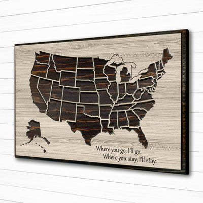 us push pin map wood wall art with custom spiritual or religious verse