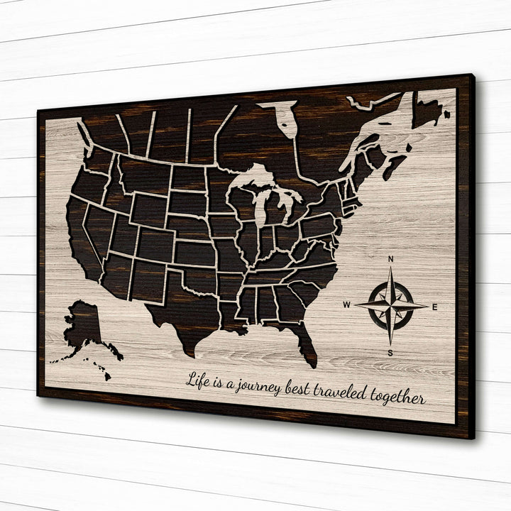 US &amp; Canada push pin map. Carved wooden map. Dimensional 3D wood wall art that is push pin friendly to mark travels. Excellent birthday or anniversary gift idea.