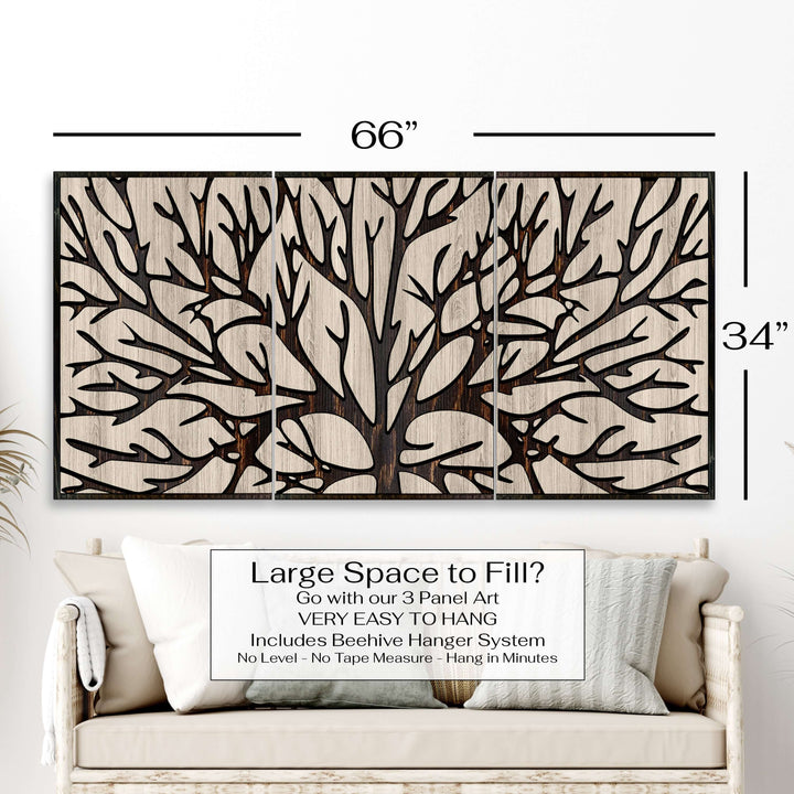 Custom carved abstract tree branch wood wall art that is handmade in the US