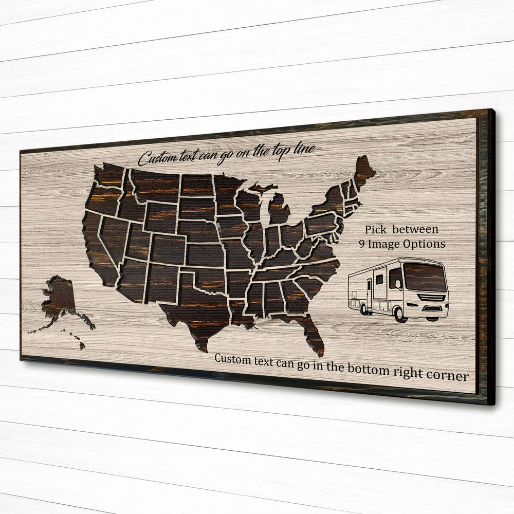 US Push Pin Camping Map - Wood Wall Art