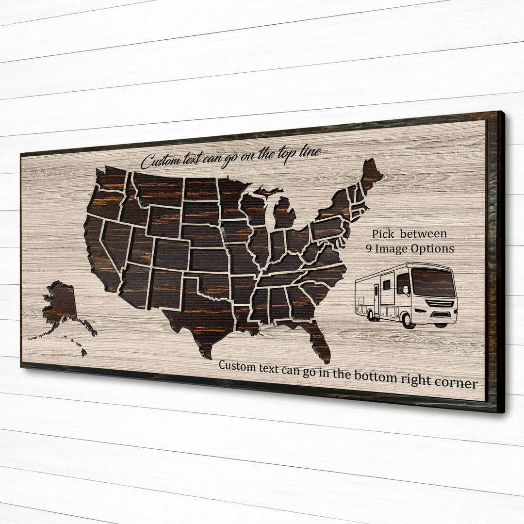 US Push Pin Camping Map - Wood Wall Art