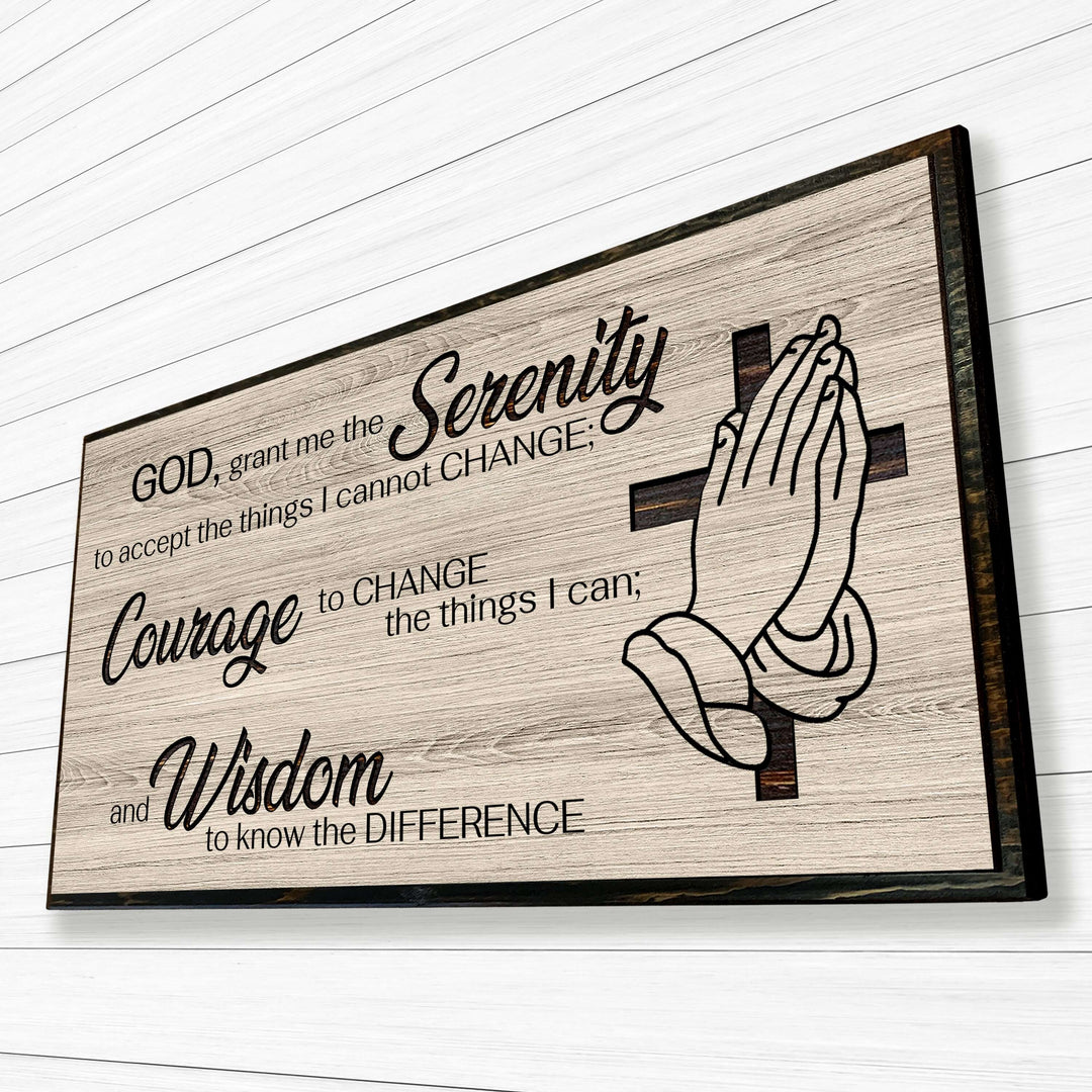 Praying Hands with Cross Custom Wood Wall Art - Handcrafted Religious Decor