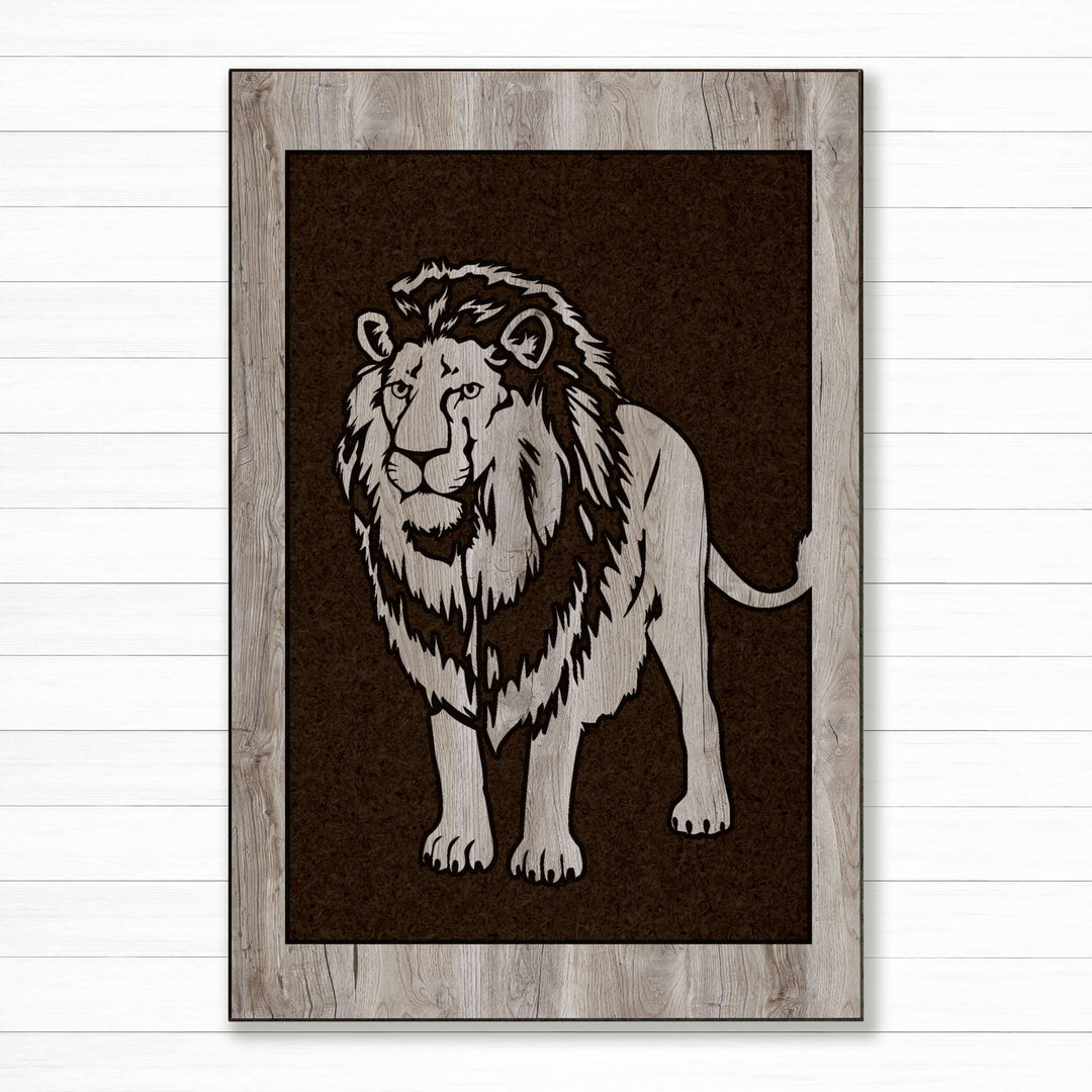 Custom carved wood wall art of a picture of a lion - Nature and African Safari wall decor