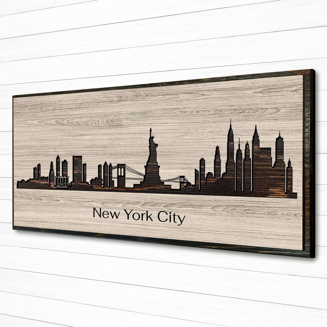 New York City Skyline Custom Wood Wall Art Carved with CNC Machine