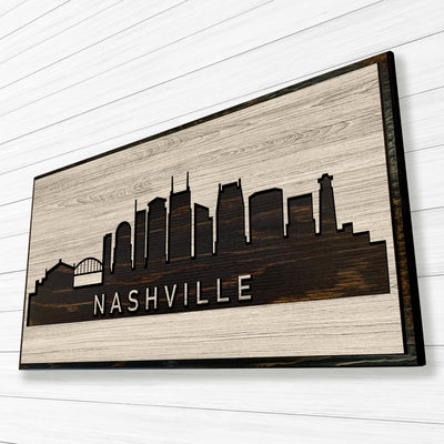 Nashville City Skyline Custom Wood Wall Art Carved with CNC Machine. Tennessee wall decor for any room and is a unique gift idea for wedding anniversary, birthday, and other life events.