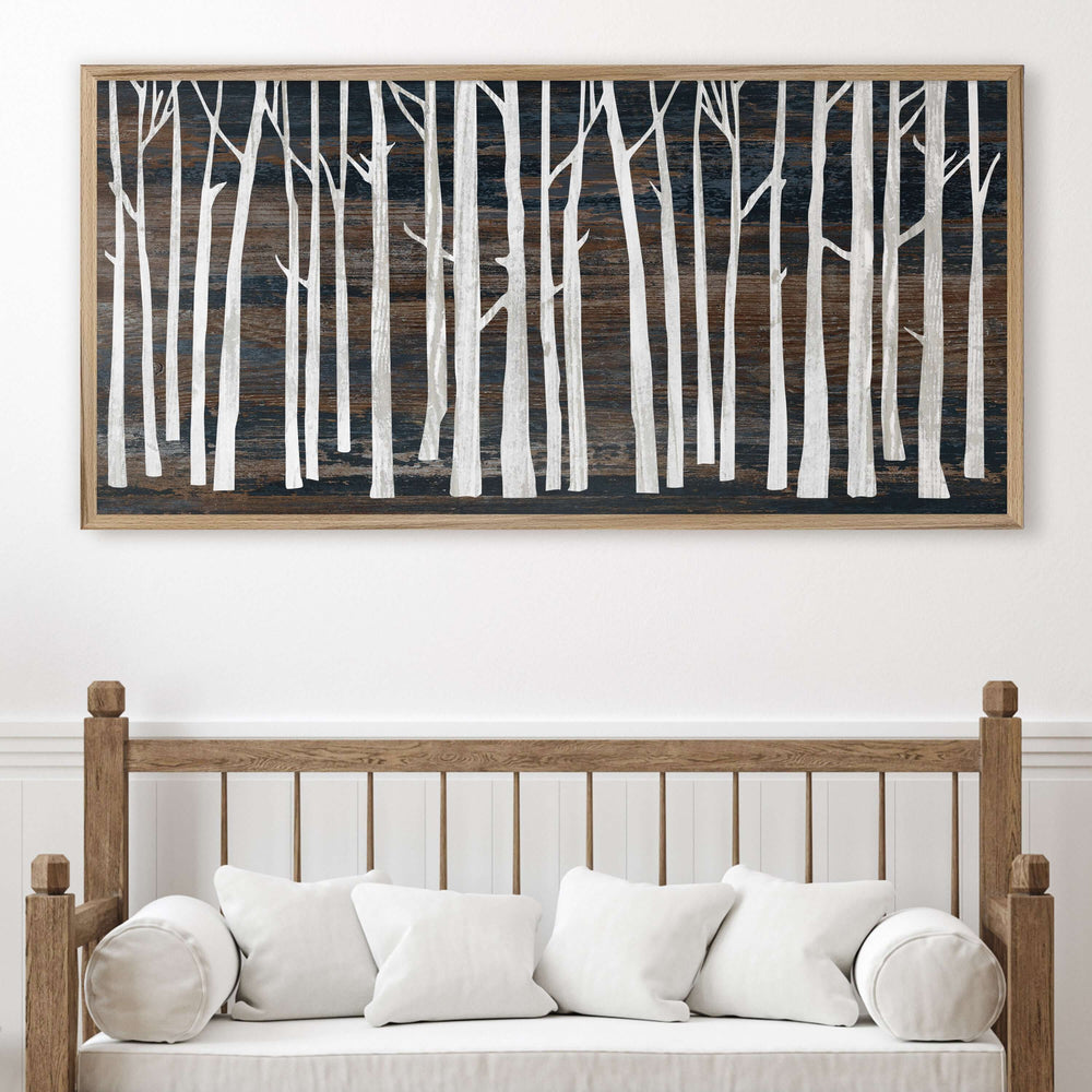 Custom framed canvas birch tree wall art. Cabin and nature wall decor made in Lincoln, Nebraska, USA
