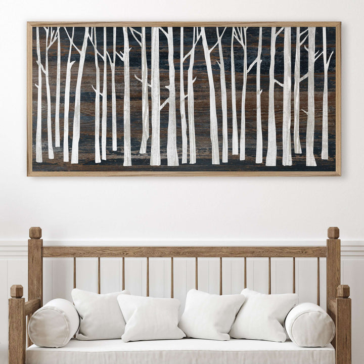 Custom framed canvas birch tree wall art. Cabin and nature wall decor made in Lincoln, Nebraska, USA