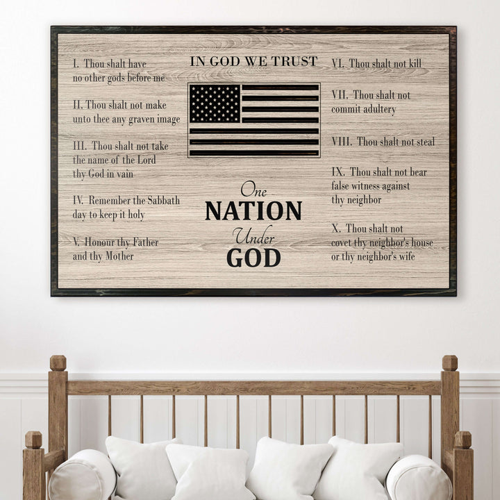 custom carved american flag &amp; 10 commandments wood wall art. Spiritual and patriotic wall decor for Veteran&