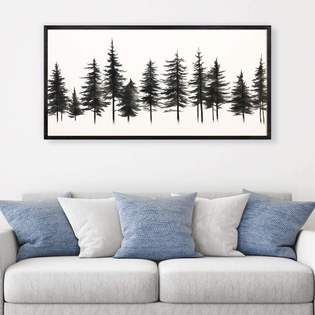 Custom framed canvas pine tree forest art. Cabin and nature wall decor made in Lincoln, Nebraska, USA