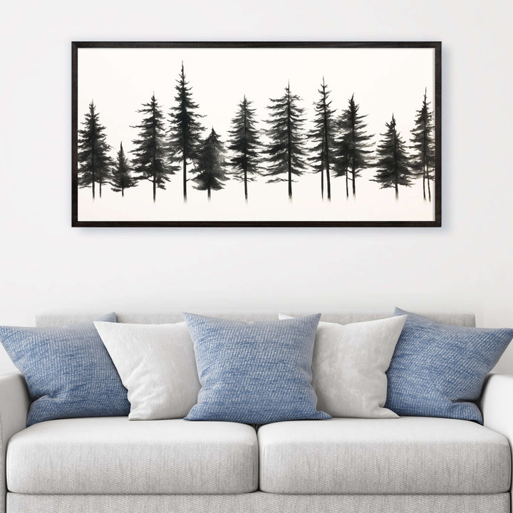 Custom framed canvas pine tree forest art. Cabin and nature wall decor made in Lincoln, Nebraska, USA