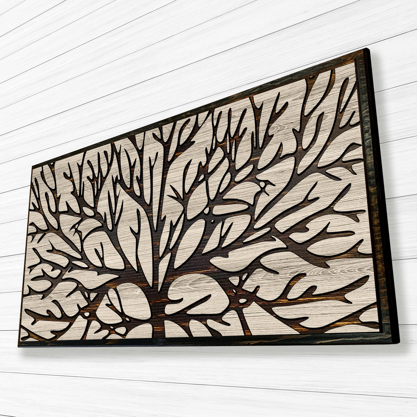 Custom carved abstract tree branch wood wall art that is handmade in the US