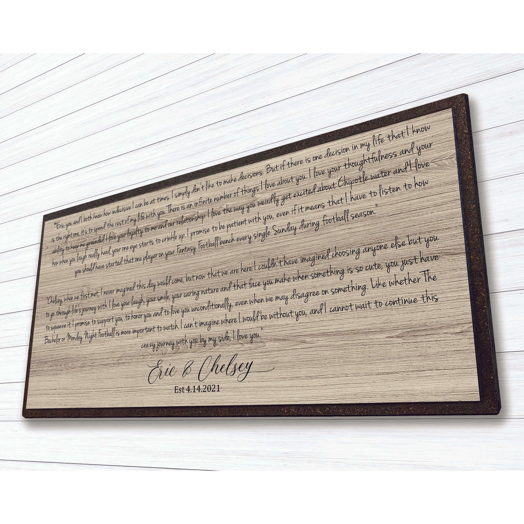 Personalized wedding vow wood wall art handcrafted in Ashland Nebraska serving Omaha and Lincoln