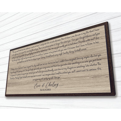 Personalized wedding vow wood wall art handcrafted in Ashland Nebraska serving Omaha and Lincoln