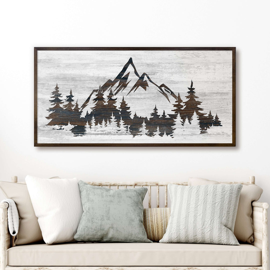 Custom framed canvas mountain art. Cabin and nature wall decor made in Lincoln, Nebraska, USA