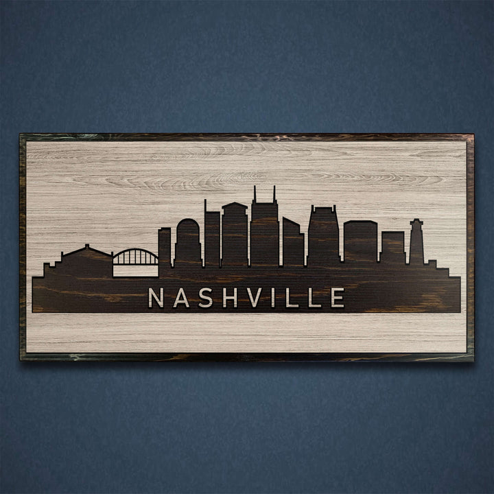 Nashville City Skyline Custom Wood Wall Art Carved with CNC Machine. Tennessee wall decor for any room and is a unique gift idea for wedding anniversary, birthday, and other life events.