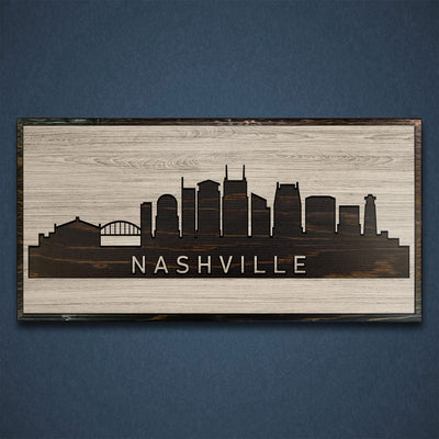 Nashville City Skyline Custom Wood Wall Art Carved with CNC Machine. Tennessee wall decor for any room and is a unique gift idea for wedding anniversary, birthday, and other life events.