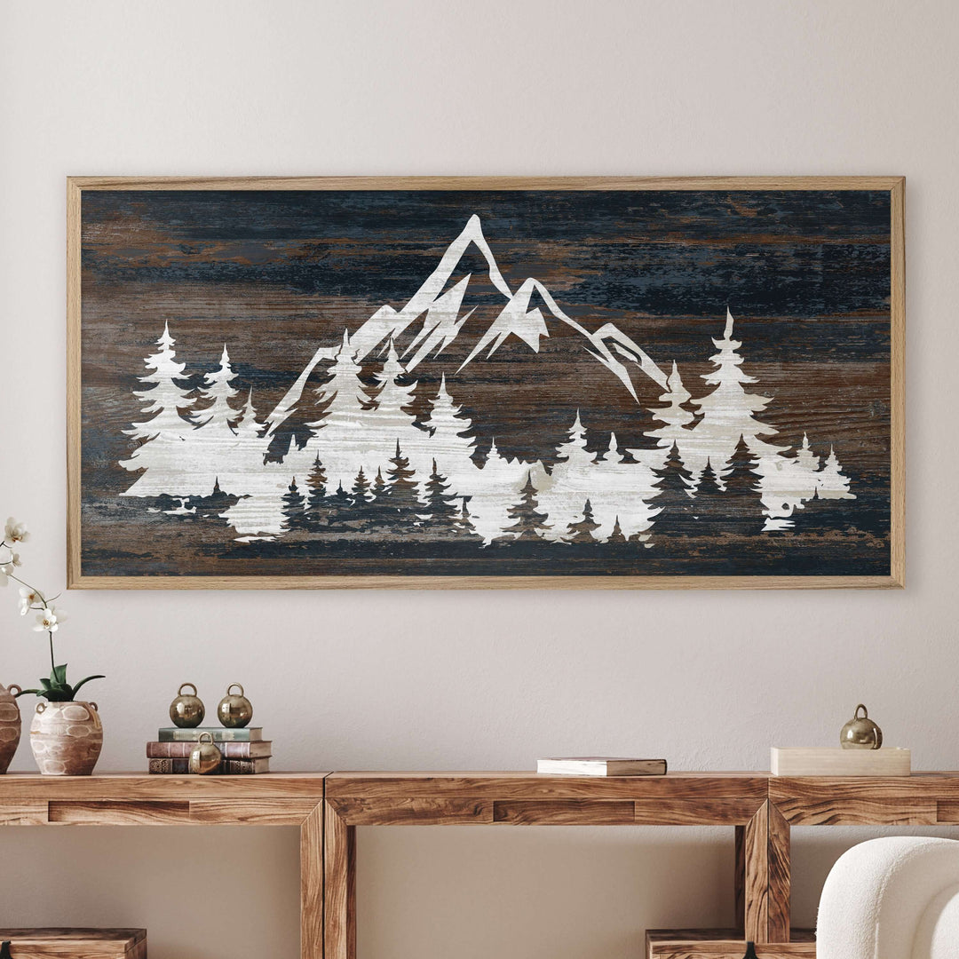 Custom framed canvas mountain art. Cabin and nature wall decor made in Lincoln, Nebraska, USA