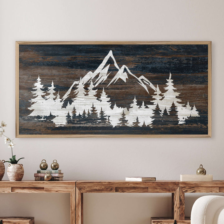Custom framed canvas mountain art. Cabin and nature wall decor made in Lincoln, Nebraska, USA
