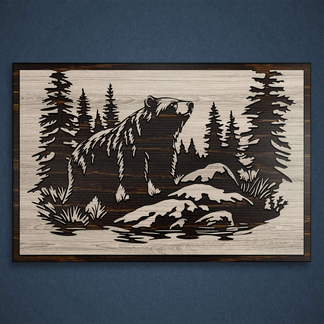 Grizzly bear carved wood wall art featuring Howdy Owl&