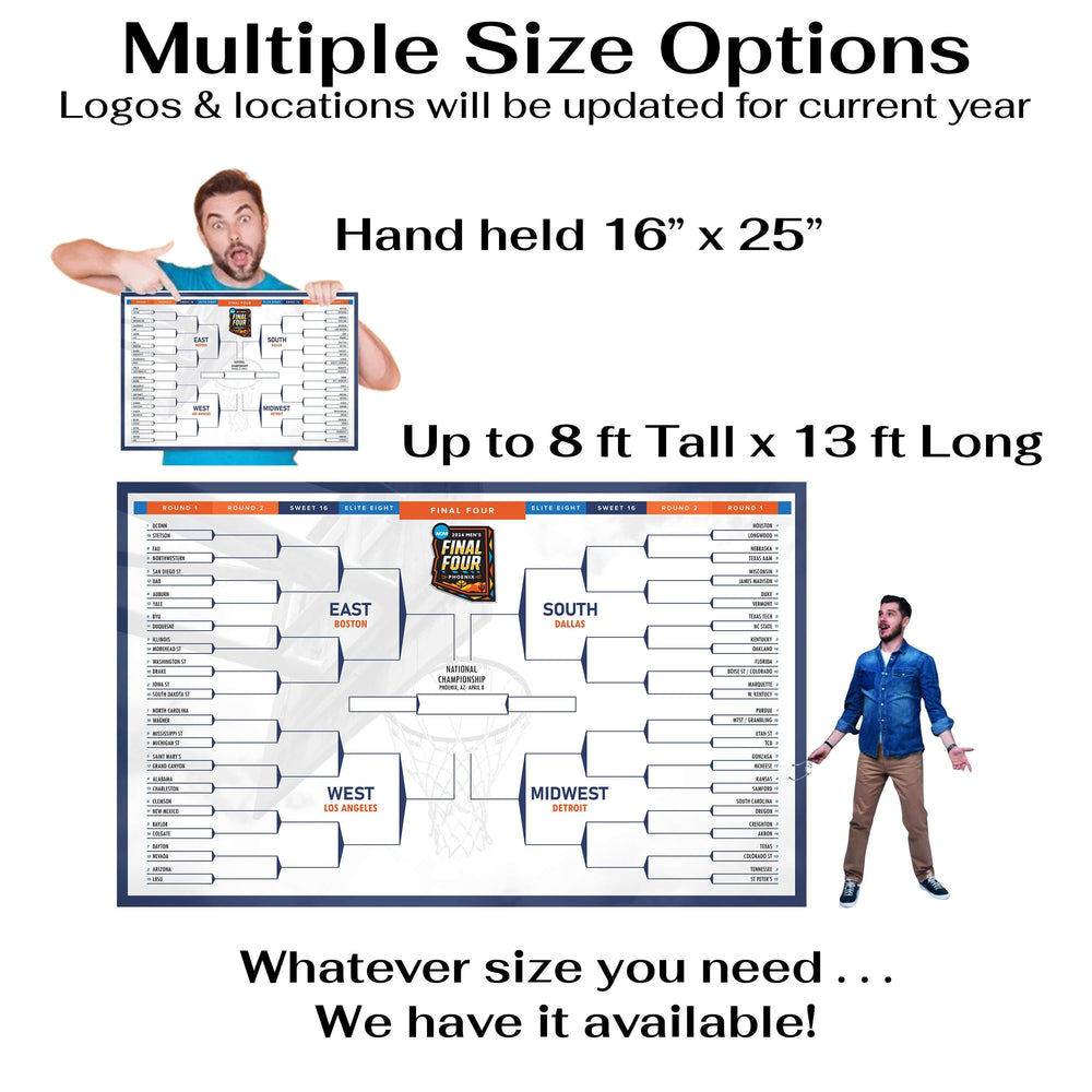 Extra large, supersized march madness bracket poster or vinyl banner. Great for kids to write on it with permanent marker. Interactive sports vinyl banner.