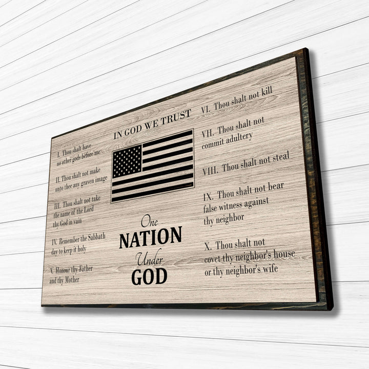 custom carved american flag &amp; 10 commandments wood wall art. Spiritual and patriotic wall decor for Veteran&