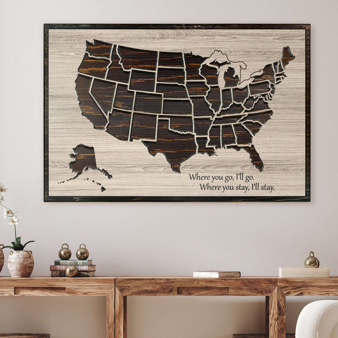 us push pin map wood wall art with custom spiritual or religious verse