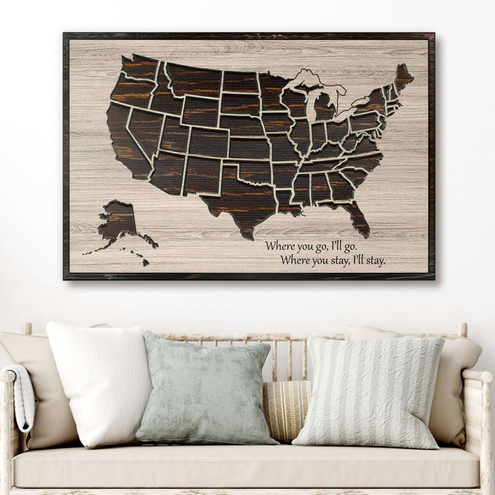 us push pin map wood wall art with custom spiritual or religious verse