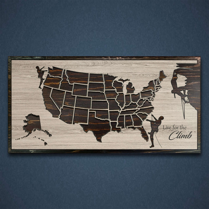 Custom US Push Pin map for Rock Climbers - Rock climbing bucket list map to mark mountains climbed and scaled